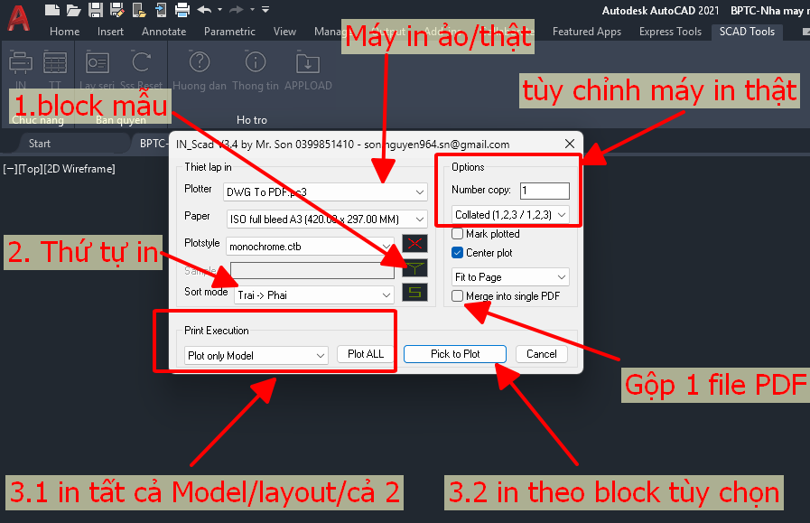 Giao diện IN_Scad trong AutoCAD — in hàng loạt khung tên
